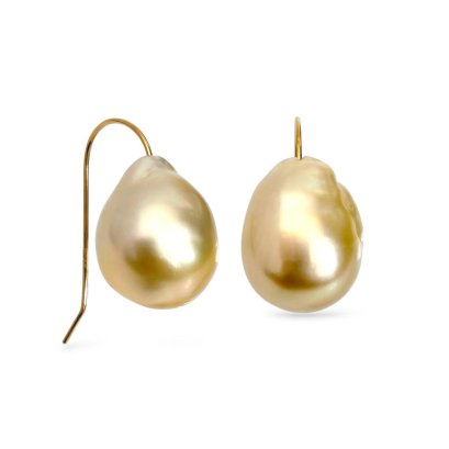 Approx. 9.0 - 10.0 mm, Gold South Sea Pearl, Fish Hooks Earrings
