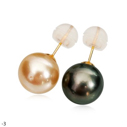 Approx. 11.0 - 12.0 mm, Tahitian and Gold South Sea Pearl, Stud Earrings