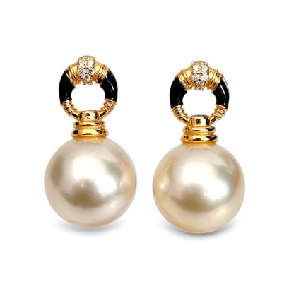 Approx. 12.1 mm and 12.1 mm, Gold South Sea Pearl, Garland Pearl Stud Earrings