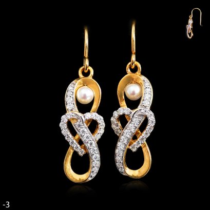 Approx. 3.0 mm, Akoya Pearl, Heart & Infinity CZ Paved Pearl Fish Hooks Earrings