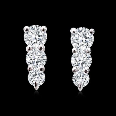 18K Gold, Laboratory Grown Diamond (0.256ct.), Three Stone Diamond Row Stud Earrings