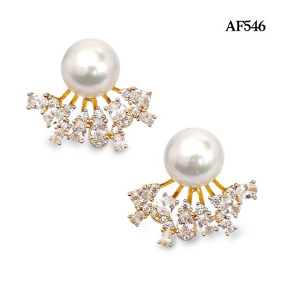 Approx. 11.0 mm, Edison Pearl, Stud Earrings with Cluster CZ Jacket