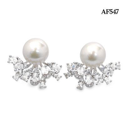 Approx. 11.0 mm, Edison Pearl, Stud Earrings with Cluster CZ Jacket