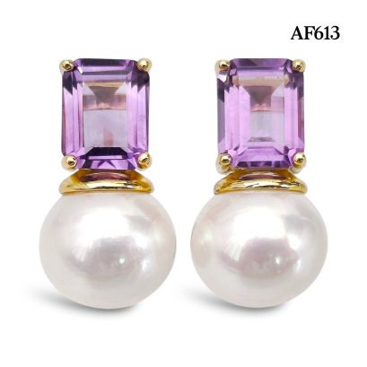 Approx. 11.0 mm, Edison Pearl, Petra Amethyst Pearl Stud Earrings