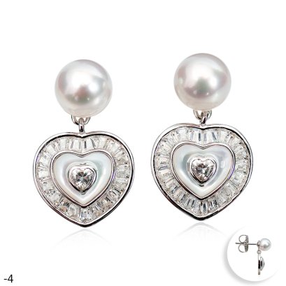Approx. 6.5 - 7.0 mm, Akoya Pearl, Heart Dangle Pearl Stud Earrings
