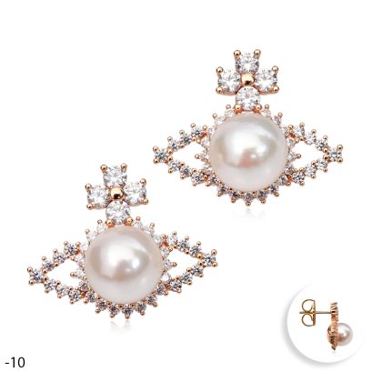 Approx. 8.0 mm, Akoya Pearl, Vivian CZ Paved Stud Earrings