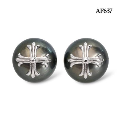 Approx. 11.0 mm, Tahitian Pearl, Stud Pearl Cross Vivian Plate Earrings