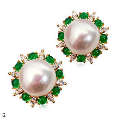 Approx. 11.0 mm, Edison Pearl, Halo Green CZ Pearl Omega Stud Earrings