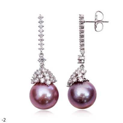 Approx. 14.0 mm, Edison Pearl, CZ Line Dangle Pearl Stud Earrings