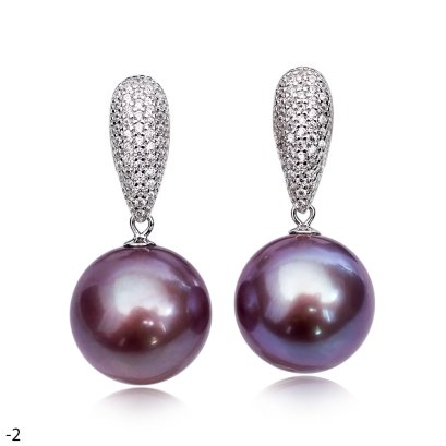 Approx. 13.0 - 14.0 mm, Edison Pearl, Drop CZ Paved Dangle Pearl Stud Earrings