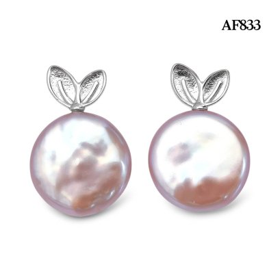 Approx. 11.0 - 12.0 mm, Coin Shaped, Freshwater Pearl, Cherry Pearl Stud Earrings
