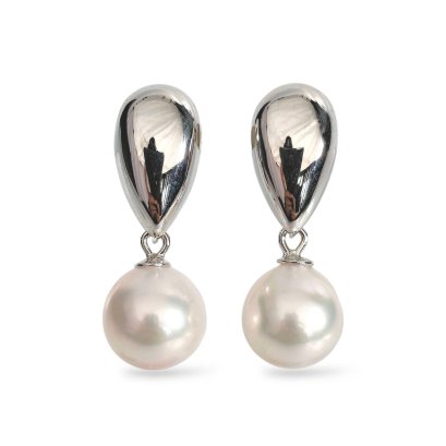 Approx. 8.0 - 8.5 mm, Akoya Pearl, Silver Drop Dangle Pearl Stud Earrings
