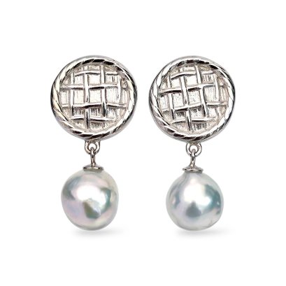 Approx. 8.0 - 8.5 mm, Akoya Pearl, Shield Dangle Pearl Stud Earrings