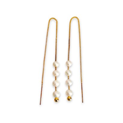 Approx. 3.5 - 4.0 mm, Freshwater Pearl, Full Drilled Pearl Needle Box Chain Threader Earrings
