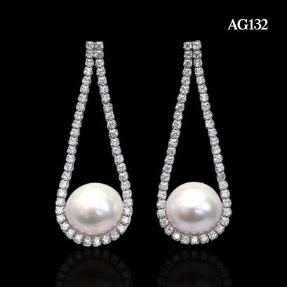 Approx. 11.0 mm, Edison Pearl, Hammock CZ Pearl Stud Earrings