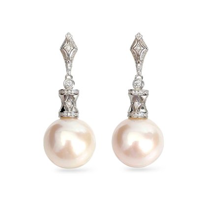 Approx. 15.0 - 15.5 mm, Edison Pearl, "Pearl Pillar" Dangle Pearl Stud Earrings