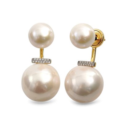Approx. 9.5 - 10.0 mm and 15.0 - 16.0 mm, Edison Pearl, Pearl Stud Earrings with Arch Bridge Bar CZ Paved Pearl Earring Backs