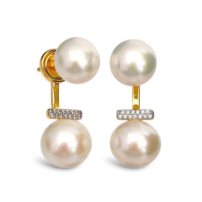 Approx. 9.5 - 10.0 mm and 11.0 mm, Edison Pearl, Pearl Stud Earrings with Arch Bridge Bar CZ Paved Pearl Earring Backs