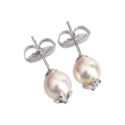Approx. 8.0 - 8.5 mm, Akoya Pearl, Pearl X Plate Stud Earrings