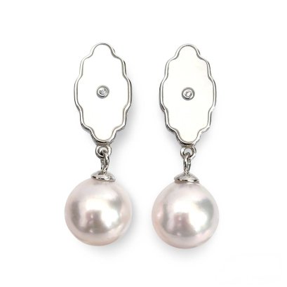 Approx. 8.0 mm, Akoya Pearl, Mother of Pearl Dangle Pearl Stud Earrings