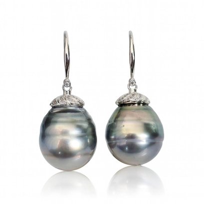 Approx. 15.0 mm, Tahitian Pearl, Fish Hook Dangle pearl Earrings