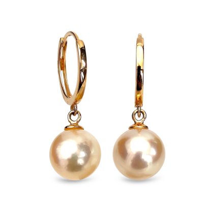7.6 mm and 7.6 mm, Moonlight Lot, Akoya Pearl, Mini Hoops Dangle Pearl Earrings