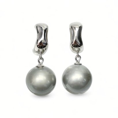 Approx. 11.0 mm, Tahitian Pearl, Front Curve Dangle Pearl Stud Earrings