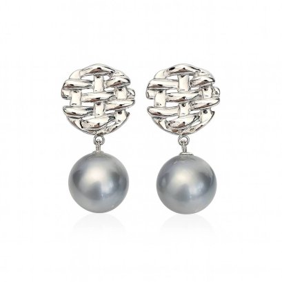 Approx. 11.5 mm, Tahitian Pearl, Weave Dangle Pearl Stud Earrings