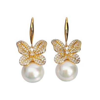 Approx. 11.0 - 11.5 mm, Edison Pearl, Fish Hooks Butterfly Pearl Earrings