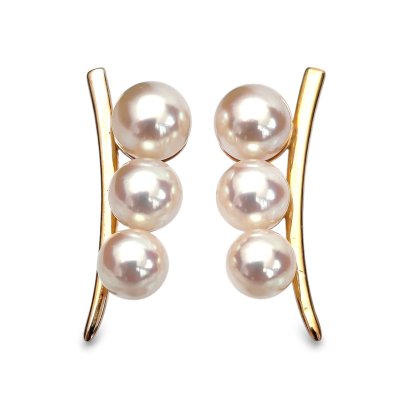 Approx. 5.0 - 6.0 mm, Moonlight Lot, Akoya Pearl, Triple Pearl Bean Stud Earrings