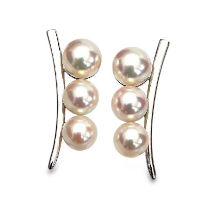 5.1 mm to 5.8 mm, Moonlight Lot, Akoya Pearl, Triple Pearl Beans Stud Earrings