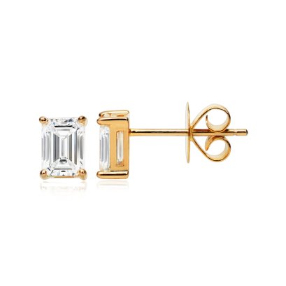 (IGI) 9K Gold, Laboratory Grown Diamond, Emerald Cut Diamond Stud Earrings