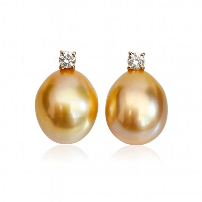 11.1 mm and 11.3 mm, Gold outh Sea Pearl, Diamond Dot Pearl Stud Earrings