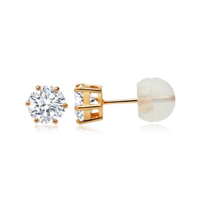 (IGI) 18K Gold, Laboratory Grown Diamond, Six Prongs Round Brilliant Diamond Stud Earrings
