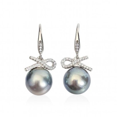 Approx. 10.3 - 10.4 mm, Tahitian Pearl, Bow Fish Hooks Pearl Earrings