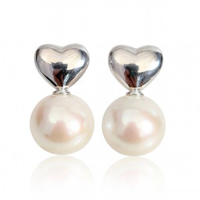 Approx. 9.5 - 10.0 mm, Edison Pearl, Heart Pearl Stud Earrings