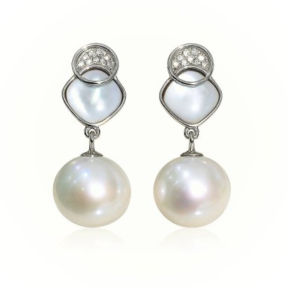 Approx. 9.8 - 10.0 mm, Edison Pearl, Moon Phases Dangle Pearl Stud Earrings