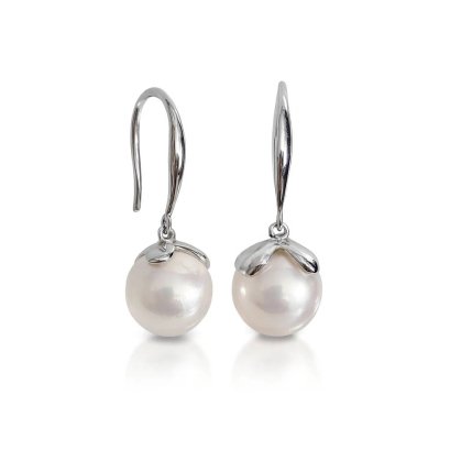 Approx. 8.0 mm, Akoya Pearl, Fish Hooks Dangle Pearl Earrings