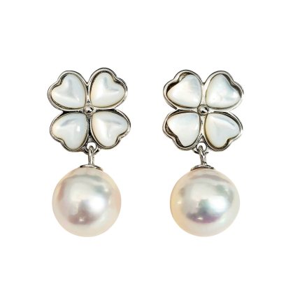 Approx. 8.0 mm, Akoya Pearl, Flower Mother of Pearl ( MOP) Dangle pearl Stud Earrings