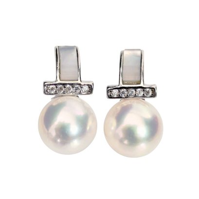 Approx. 8.0 mm, Akoya Pearl, MOP T Bar CZ Pearl Stud Earrings