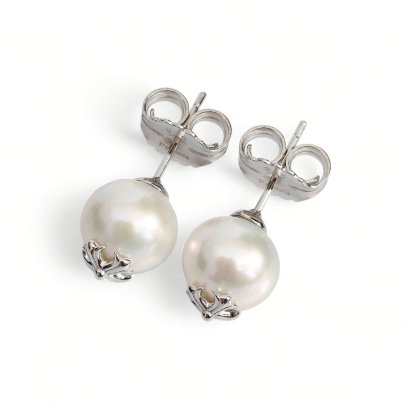 Approx. 10.0 mm, Edison Pearl, Chrome Heart Pearl Stud Earrings