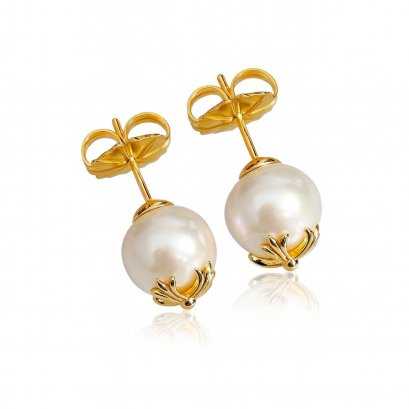 Approx. 10.0 mm, Edison Pearl, Chrome Heart Pearl Stud Earrings