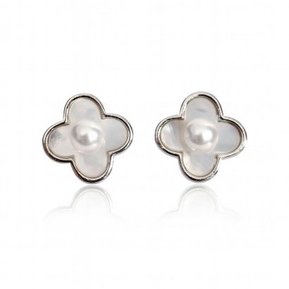 Approx. 4.0 mm, Akoya Pearl, MOP Flower Pearl Stud Earrings