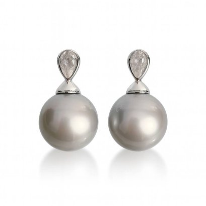 Approx. 10.0 mm, Tahitian Pearl, Pear Shape CZ Pearl Stud Earrings