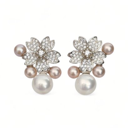 Approx. 4.5 - 7.5 mm, Freshwater Pearl, Cherry Blossom Cluster Pearl Stud Earrings