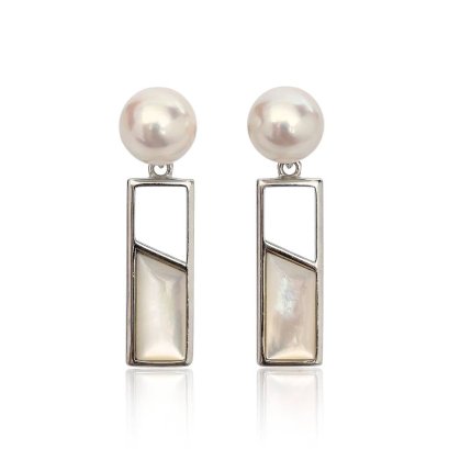 Approx. 6.8 - 6.9 mm, Akoya Pearl, Stud Pearl Earrings Dangle MOP Bar