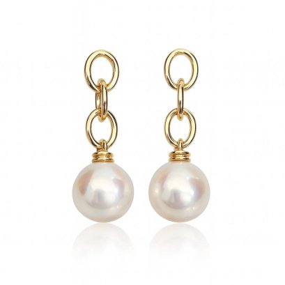 10.7 mm and 10.8 mm, Edison Pearl, Link Chain Dangle Pearl Stud Earrings
