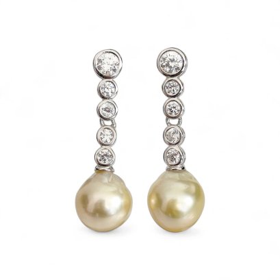 Approx. 9.5 mm, Gold South Sea Pearl, Five Stones CZ Dangle Pearl