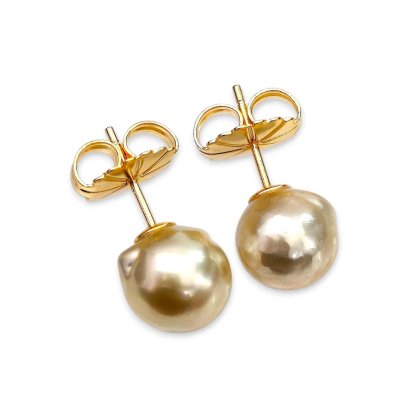 Approx. 9.0 - 10.0 mm, Gold South Sea Pearl, Stud Pearl Earrings