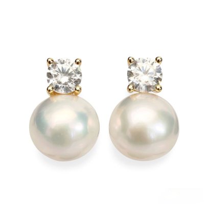 Approx. 10.0 mm, Edison Pearl, CZ Dot Pearl Stud Earrings